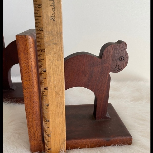 Vintage Wooden Handmade Teak Cat Bookends. Carved. Primitive. MCM - Picture 5 of 7